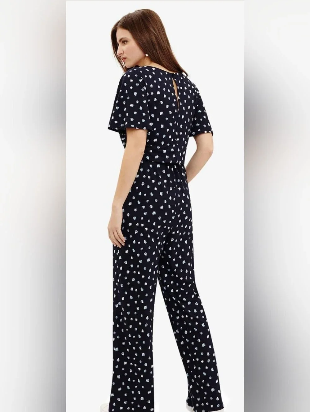 Phase Eight UK Laila Spot Print Navy Wide Leg Jumpsuit Size 10 - Picture 5 of 15